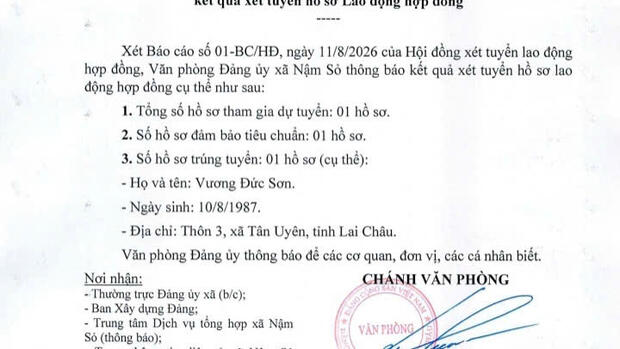 THÔNG BÁO KẾT QUẢ XÉT TUYỂN HỒ SƠ LAO ĐỘNG HỢP ĐỒNG